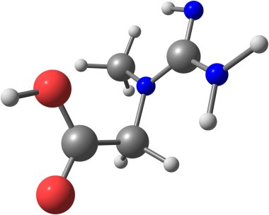Kreatin moleküler yapısı üzerinde beyaz izole