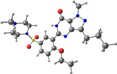 Sildenafil moleküler yapısı üzerinde beyaz izole