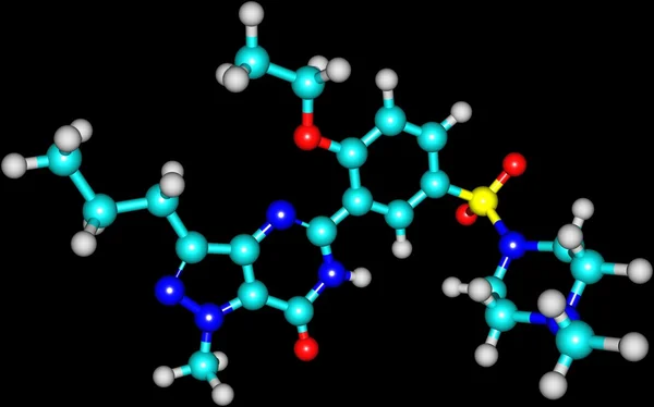 Estrutura molecular de sildenafil isolada em preto — Fotografia de Stock