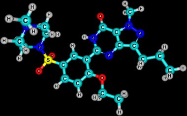 Sildenafil moleküler yapısı üzerine siyah izole