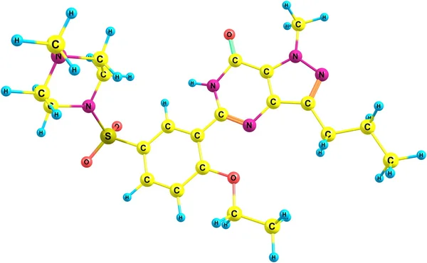 Moleculaire structuur Sildenafil geïsoleerd op wit — Stockfoto