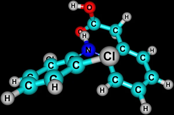 Diklofenak struktury molekularnej na czarnym tle — Zdjęcie stockowe