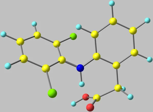 Struttura molecolare diclofenac isolata su grigio — Foto Stock