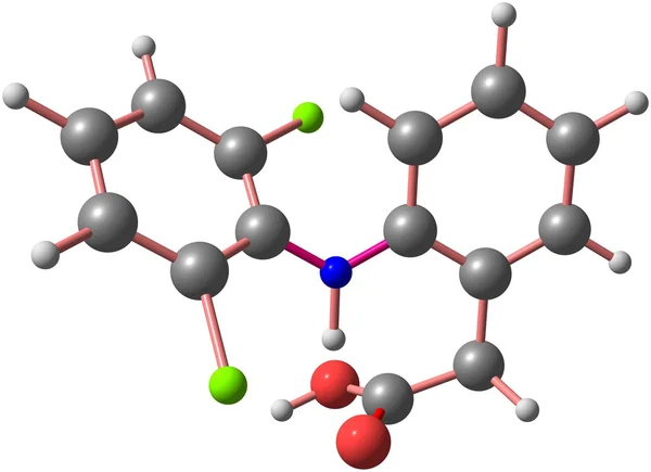 Structure moléculaire du diclofénac isolée sur blanc — Photo