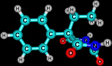 Fenobarbital moleküler yapı siyah izole