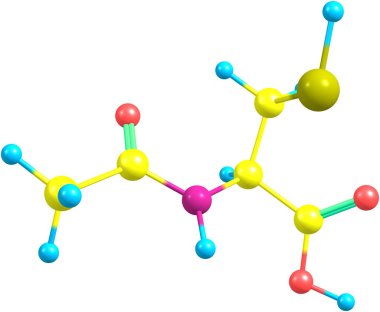Acetylcysteine moleküler yapısı üzerinde beyaz izole