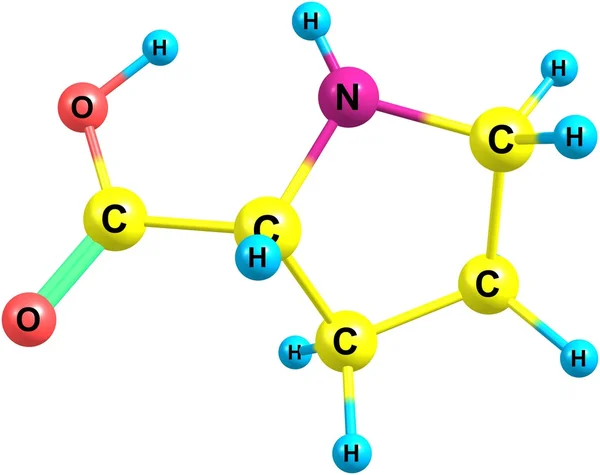 Estrutura molecular de prolina isolada em branco — Fotografia de Stock