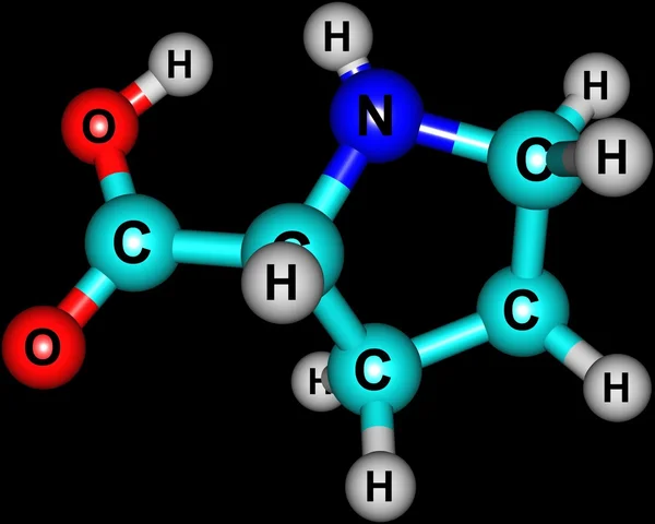 Estructura molecular de prolina aislada en negro —  Fotos de Stock