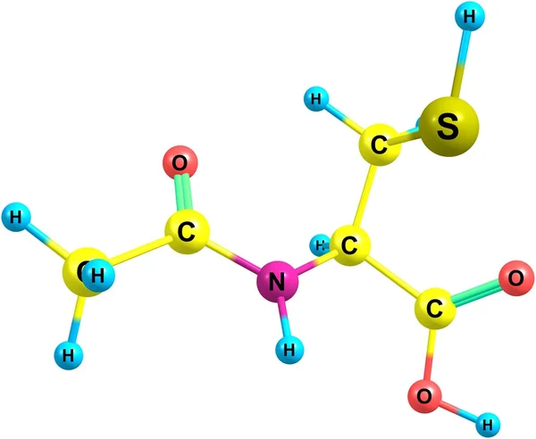 Estructura molecular de acetilcisteína aislada en blanco — Foto de Stock