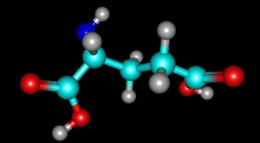Glutamik asit, proteinlerin biyosentezinde yaşayan neredeyse tüm canlılar tarafından kullanılan bir alfa-amino asittir. 3d illüstrasyon