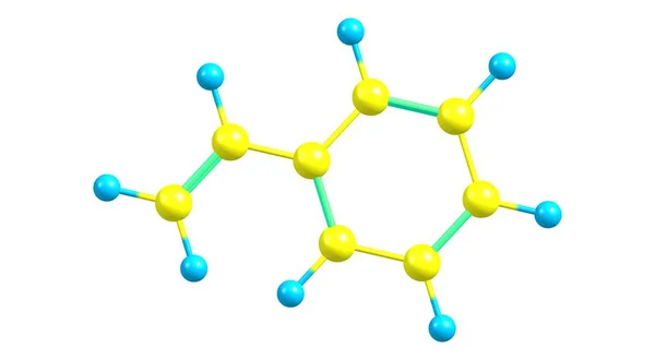 苯乙烯是一种有机化合物 化学配方为C6Πch Ch2 苯的衍生物是无色的油状液体 虽然老化的样品可能呈黄色 3D说明 — 图库照片