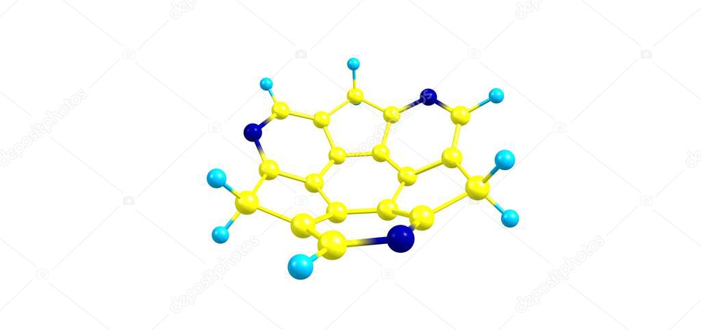 N-substituted sumanene is a polycyclic aromatic hydrocarbon and of scientific interest because the molecule can be considered a fragment of buckminsterfullerene. 3d illustration