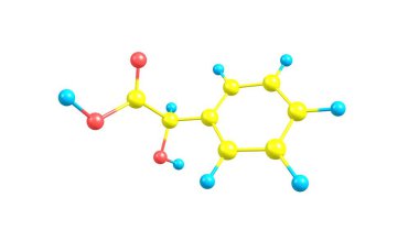 Mandelik asit aromatik bir alfa hidroksi asittir. Su ve kutup organik çözücülerde çözünebilen beyaz kristal bir katıdır. 3d illüstrasyon