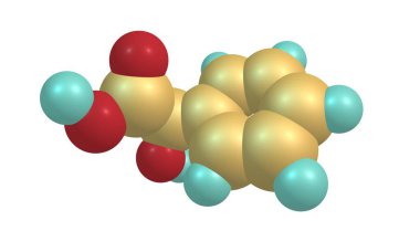 Mandelik asit aromatik bir alfa hidroksi asittir. Su ve kutup organik çözücülerde çözünebilen beyaz kristal bir katıdır. 3d illüstrasyon