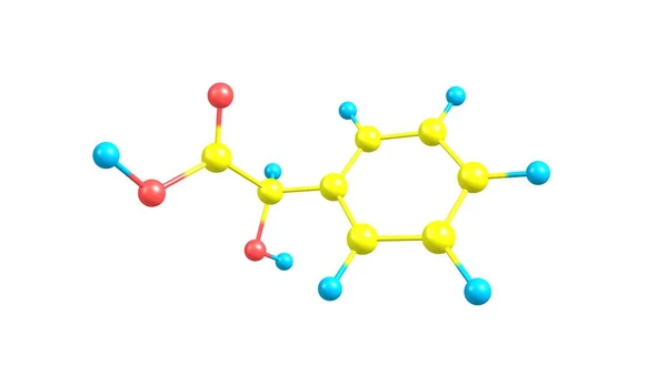 曼丁酸是一种芳香族 羟基酸 它是一种可溶于水和极性有机溶剂的白色结晶固体 3D说明 图库图片
