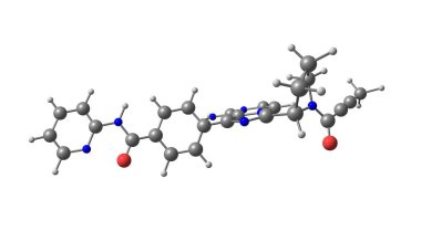 Acalabrutinib, Bruton tirozin kinazının bir oral inhibitörüdür ve B hücresi habis hastalıkları tedavisinde kullanılır. 3d illüstrasyon