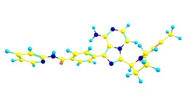 Acalabrutinib, Bruton tirozin kinazının bir oral inhibitörüdür ve B hücresi habis hastalıkları tedavisinde kullanılır. 3d illüstrasyon