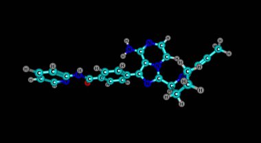 Acalabrutinib, Bruton tirozin kinazının bir oral inhibitörüdür ve B hücresi habis hastalıkları tedavisinde kullanılır. 3d illüstrasyon