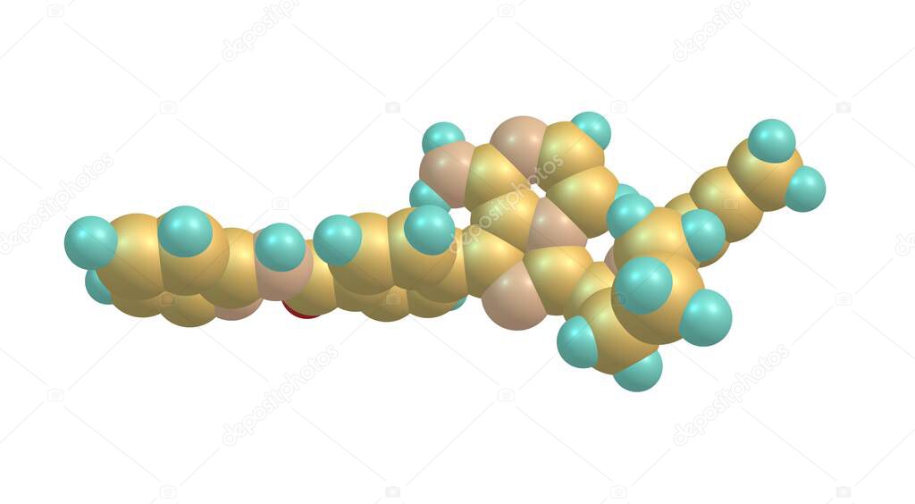Acalabrutinib is an oral inhibitor of Bruton tyrosine kinase that is used in the therapy of B cell malignancies including refractory mantle cell lymphoma. 3d illustration