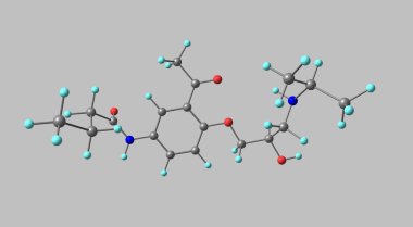 Acebutolol hipertansiyon ve aritmi tedavisi için bir beta blokördür. 3d illüstrasyon