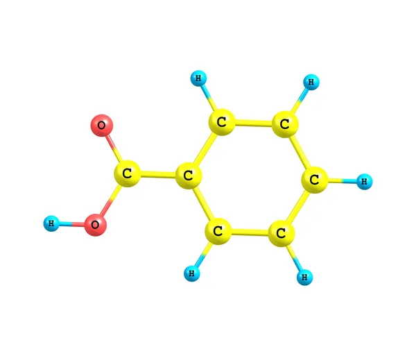 Molécule d'acide benzoïque isolée sur blanc — Photo