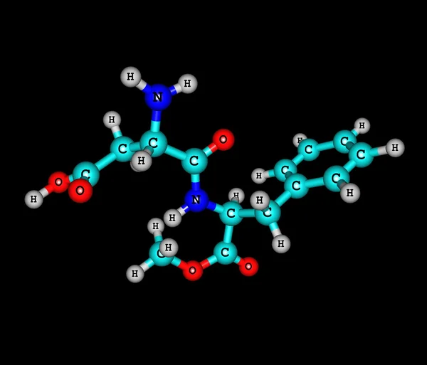 Molécule d'aspartame isolée sur noir — Photo