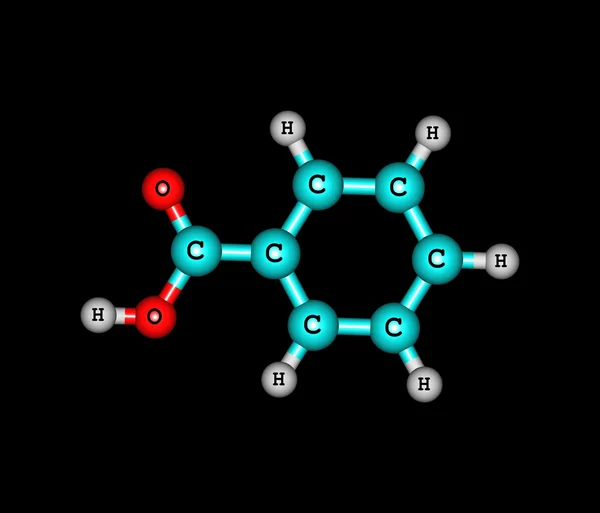 Benzoic acid molecule isolated on black — Stock Photo, Image