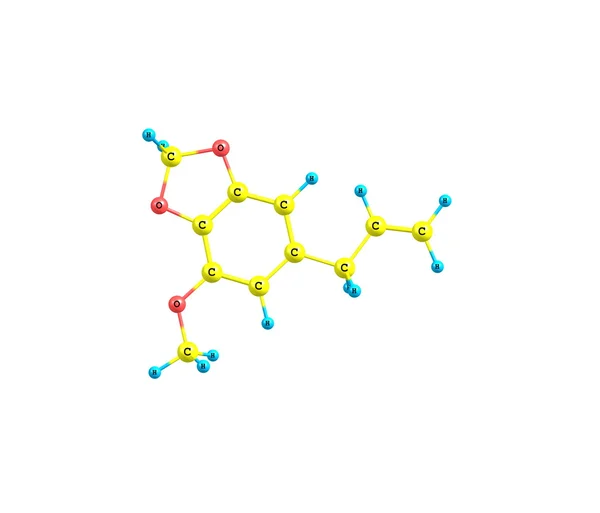Myristicine molécule isolée sur blanc — Photo