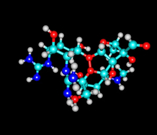 Streptomycin-Molekül isoliert auf schwarz — Stockfoto