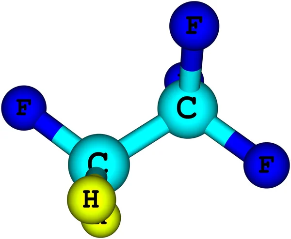 Tetrafluoroethane molekül üzerinde beyaz izole — Stok fotoğraf