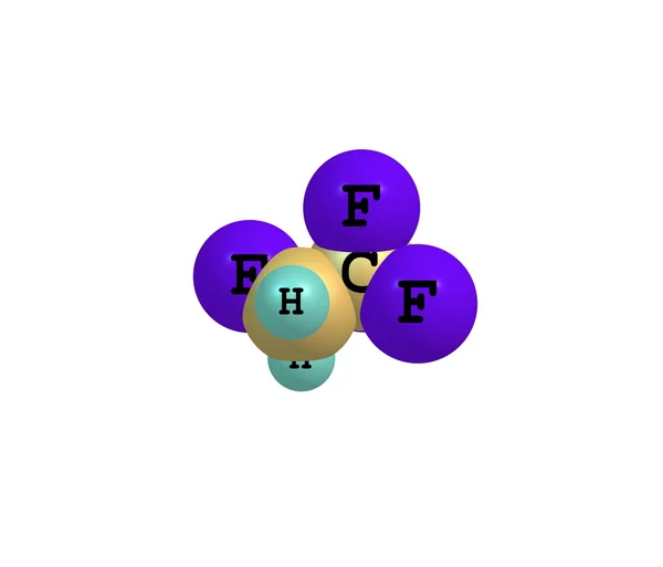 Tetrafluorethan-Molekül auf Weiß isoliert — Stockfoto
