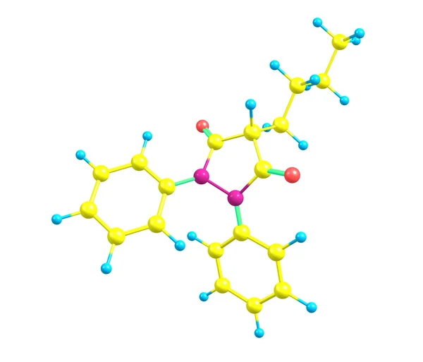 Phenylbutazon-Molekül auf Weiß isoliert — Stockfoto