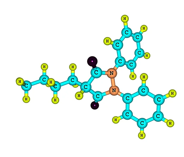 Phenylbutazon-Molekül auf Weiß isoliert — Stockfoto