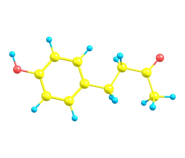 Ahududu keton molekül üzerinde beyaz izole — Stok fotoğraf