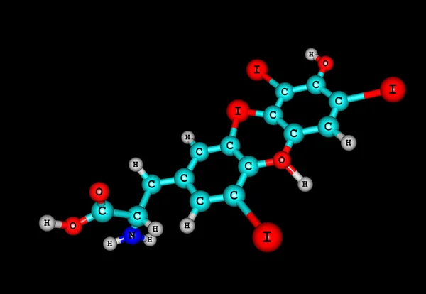 Thyroxine molecuul geïsoleerd op zwart — Stockfoto