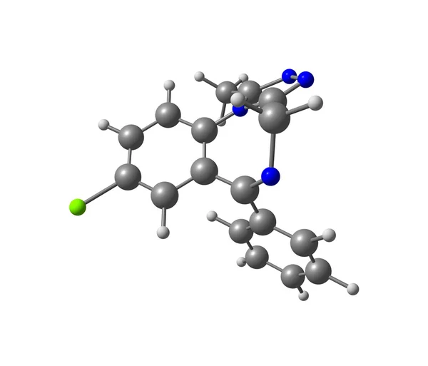 阿普唑仑分子上白色孤立 — 图库照片