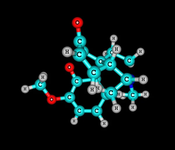 Oxycodon-Molekül auf Schwarz isoliert — Stockfoto
