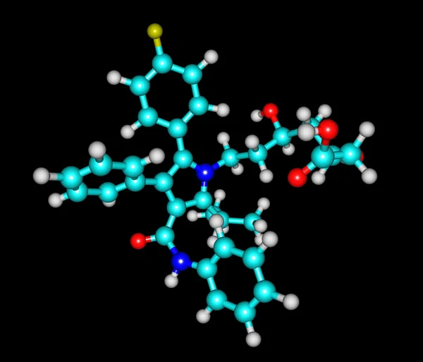 Siyah izole Atorvastatin molekül — Stok fotoğraf