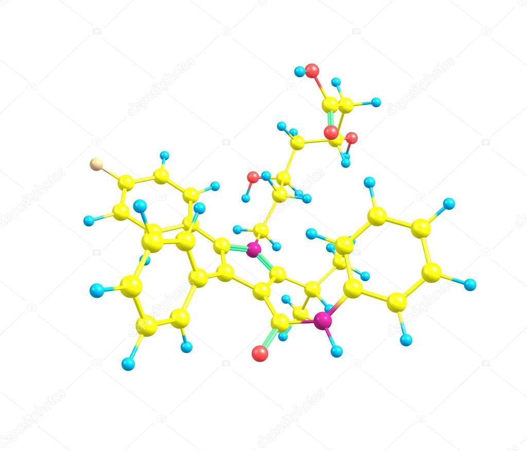 Atorvastatin molecule isolated on white