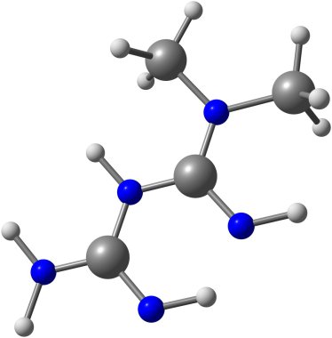 Metformin molekül üzerinde beyaz izole