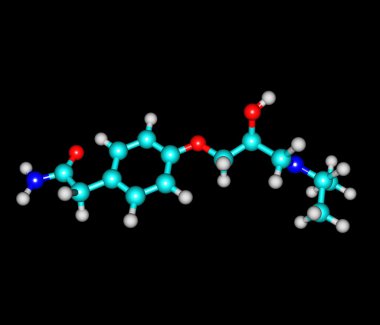 Atenolol molekül siyah izole