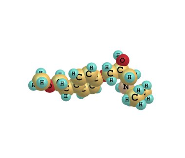 Metoprolol molekül üzerinde beyaz izole