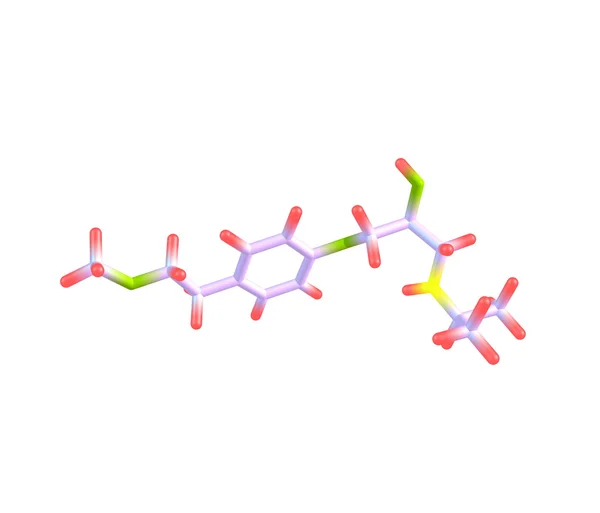 Metoprolol molekül üzerinde beyaz izole — Stok fotoğraf