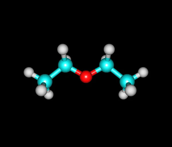 Molécula de éter dietílico isolada em preto — Fotografia de Stock