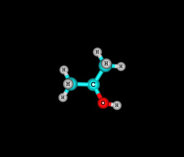 Molécula de isopropanol isolada em preto — Fotografia de Stock