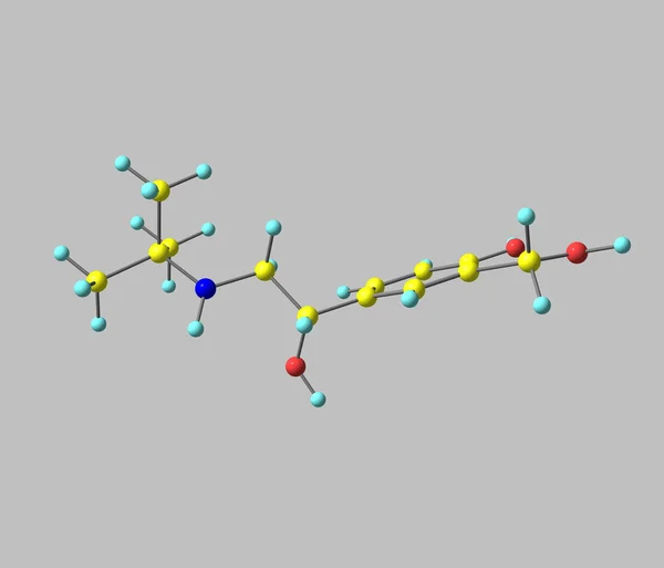 沙丁胺醇分子上灰色孤立 — 图库照片