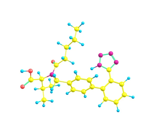 Молекулярная модель Вальсартана изолирована на белом — стоковое фото