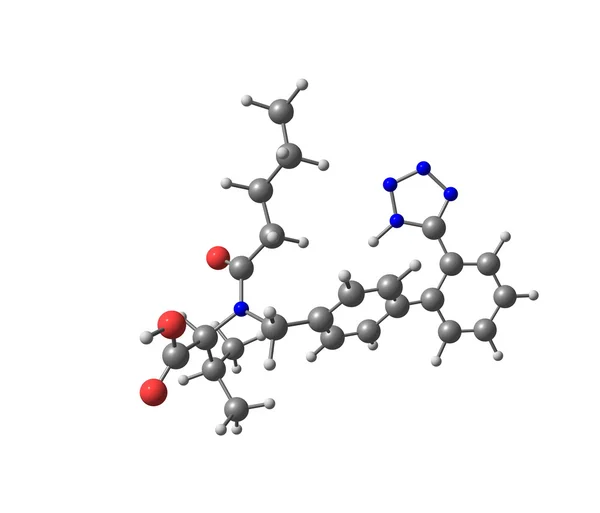 Valsartan moleküler model beyaz izole — Stok fotoğraf