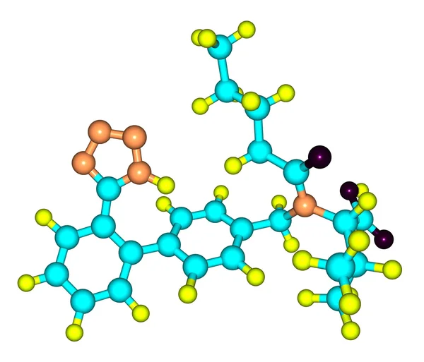 缬沙坦分子模型上白色孤立 — 图库照片