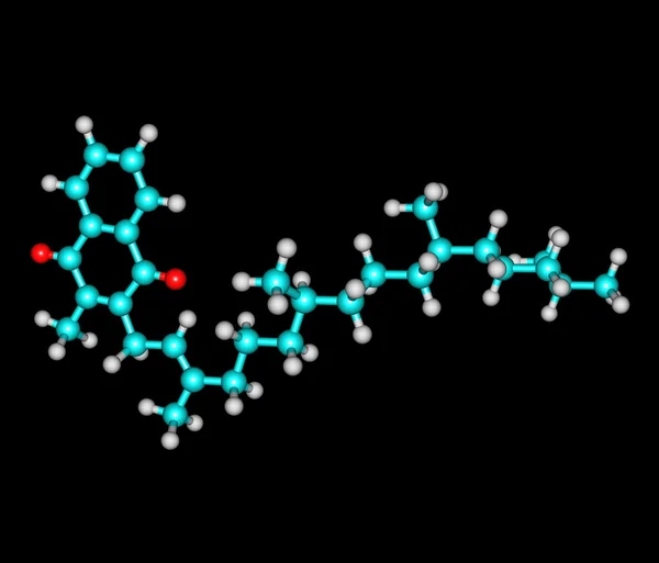 Phyllochinon-Molekül auf Schwarz isoliert — Stockfoto